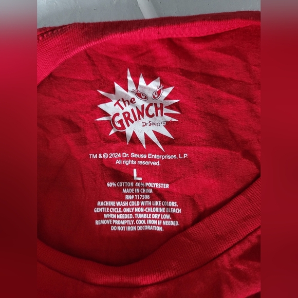 Dr. Seuss Red Grinch T-Shirt, Size Large - Picture 3 of 3